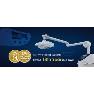 Lampe blanchiment LED POLUS vue de face — bras articulé pivotant fauteuil dentaire
