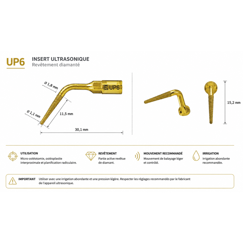 Insert Piezosurgery Diamanté Ostéotomie UP6 | INSERT-UP6