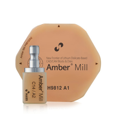 Gamme Amber Mill HASS : bloc CFAO C14 et disque en disilicate de lithium