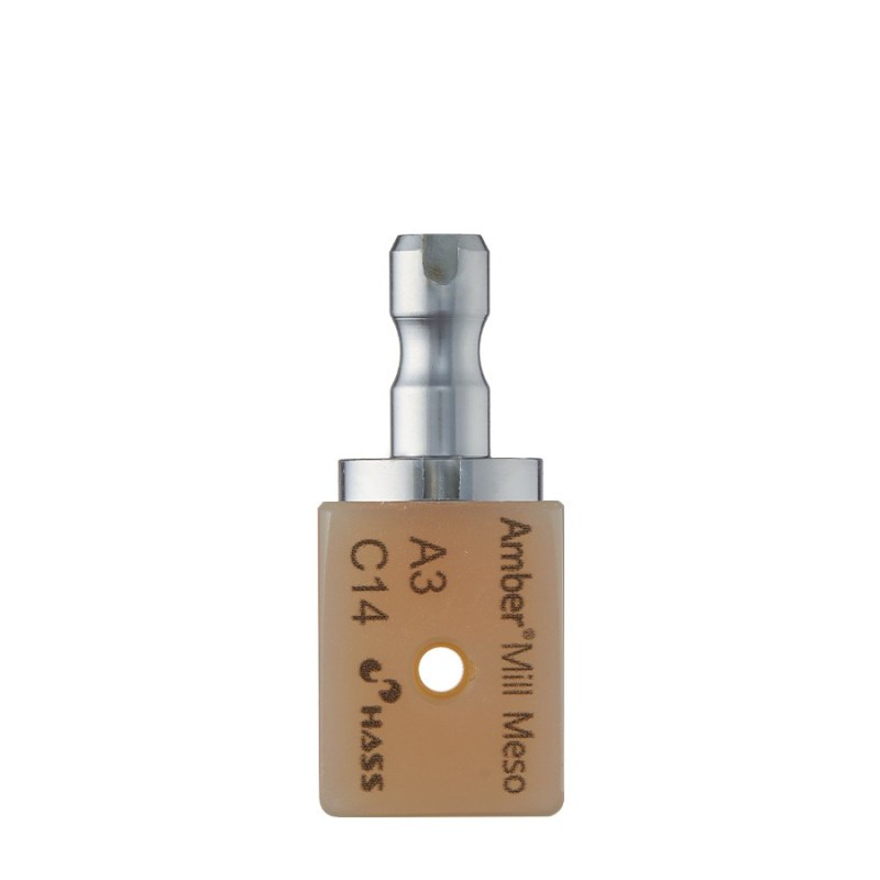 Amber Mill Meso HASS — Bloc Disilicate de Lithium pour Couronne sur Implant — Embase Titane — Boîte de 5 Amber Mill Meso HASS — Bloc Disilicate de Lithium pour Couronne sur Implant — Embase Titane — Boîte de 5
