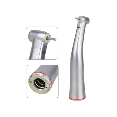 Contre-angle bague rouge 1:5 vue arrière double tête — ouverture bouton-poussoir fraise turbine