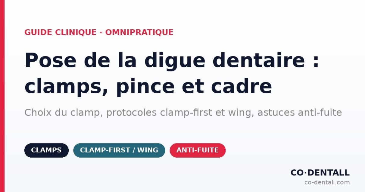 Pose de la digue dentaire pas à pas : clamps, pince et cadre — le guide matériel complet
